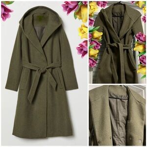 PL DIVIDED Stylish Olive Green Wool Blend Long Coat Size 4